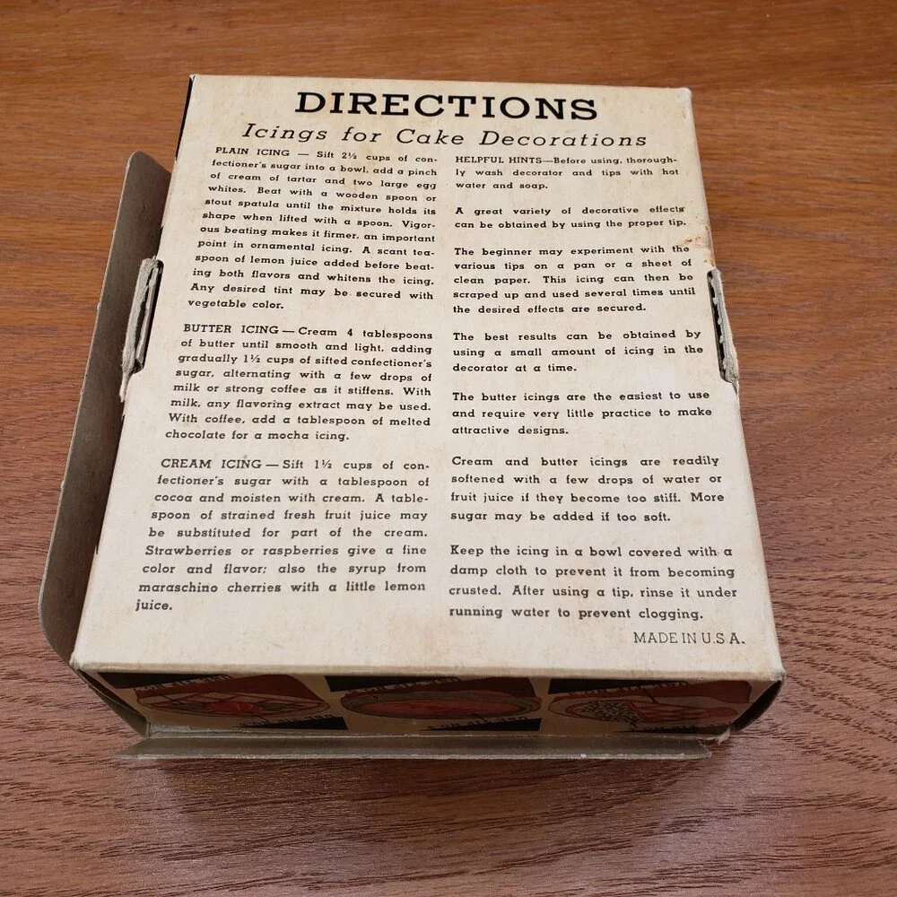 Vintage Aluminum Cake Decorator Set w Tips Original Box Recipes Made USA